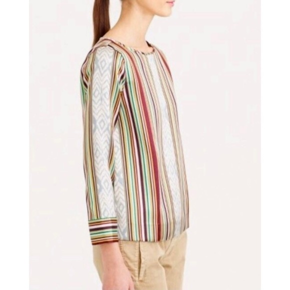 J. Crew NEW Collection Silk‎ Wool Ikat Striped Mixed Print Top - Picture 2 of 10